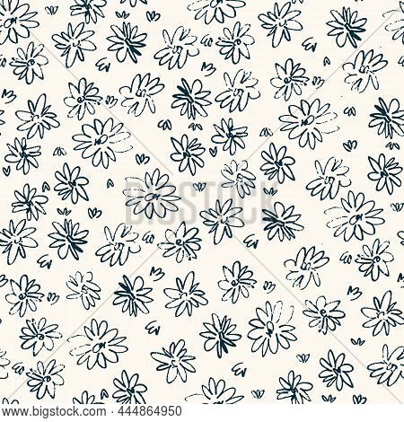 Seamless Pattern With Hand Drawn Meadow Flowers In Ditzy Style For Surface Design And Other Design P