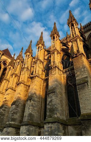 View In Details On Gothic Roman Catholic Cathedral Church Notre-dame In Central Part Of Old French C