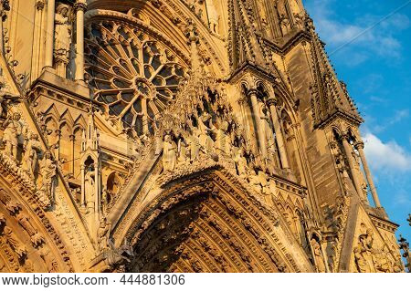 View In Details On Gothic Roman Catholic Cathedral Church Notre-dame In Central Part Of Old French C