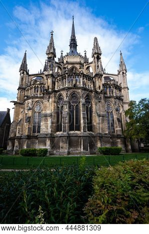 View From Back Side On Gothic Roman Catholic Cathedral Church Notre-dame In Central Part Of Old Fren