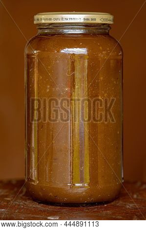 Itaja, Goias, Brazil - 12 24 2021: Mangaba Candy Paste In A Glass With Selective Focus