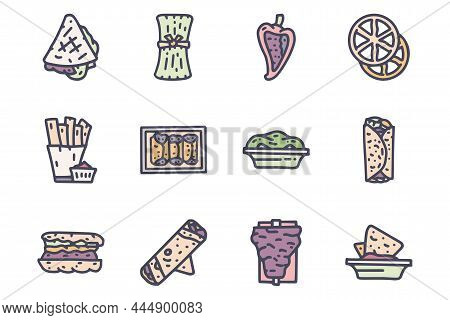 Mexican Food Color Vector Doodle Simple Icon Set