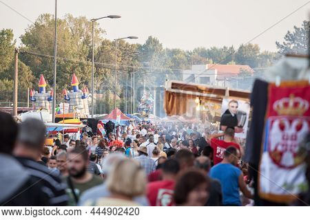Obrenovac, Serbia - September 26, 2021: Selective Blur On A Crowd Of Serbs In Obrenovacki Vasar, Or 