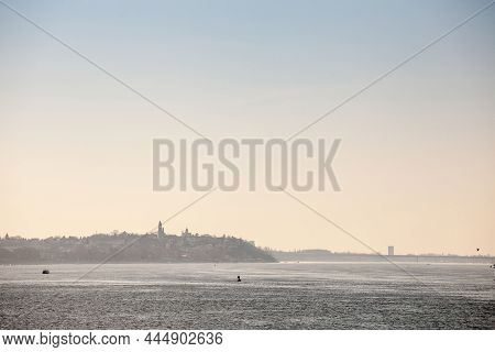 Panorama Of Zemun With Its Gardos Tower And Seen From The Center Of  Belgrade And The Danube River, 