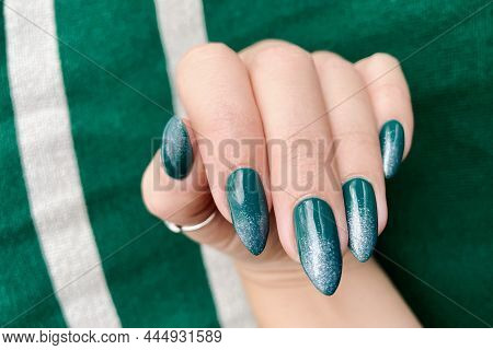 Green - Blue Color Spring Manicure. Spring Ideas For Women, Beauty And Care For Hands And Nails