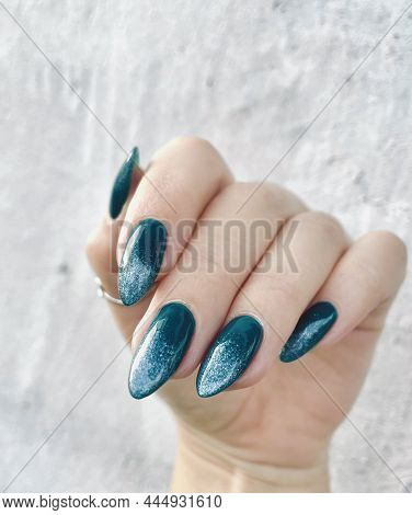 Green - Blue Color Spring Manicure. Spring Ideas For Women, Beauty And Care For Hands And Nails