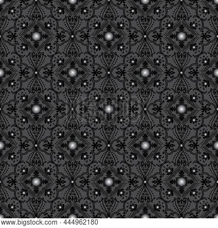 Diamond Foulard In Half Drop Layout. Seamless Vector In Grays