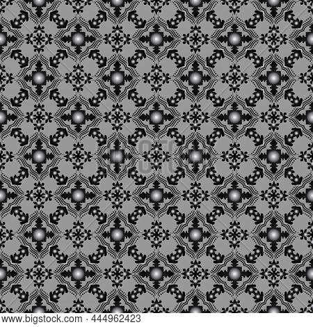 Diamond Foulard In Half Drop Layout. Seamless Vector In Grays