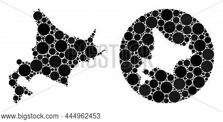 Vector Collage Hokkaido Map Of Circle Parts. Mosaic Geographic Hokkaido Map Is Designed As Carved Sh