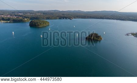 The Lake Steinberger See, Lake District In Bavaria, Foto Taken With A Drone
