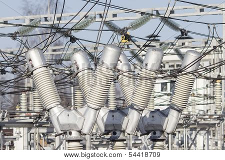 Part of high-voltage substation with switches and disconnectors