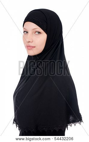 Woman with muslim burqa isolated on white