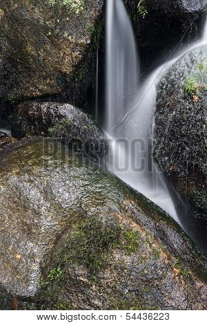 Landscape Of Becky Falls Waterfall In Dartmoor National Park England