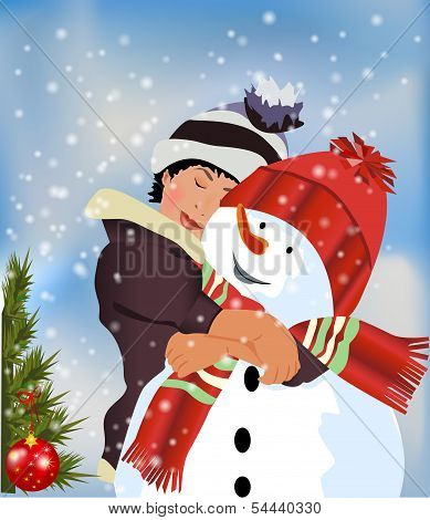 Snowman and young girl
