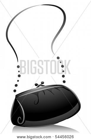 Black and White Illustration of a Ladies Purse with a Long Strap