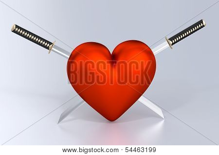 Heartbreak - Heart and Two Crossed Katanas