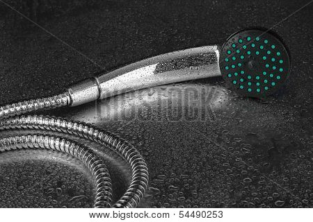 Shower and drops, on grey background 