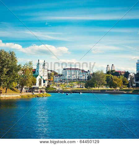 Minsk Historical Center View with Svisloch River