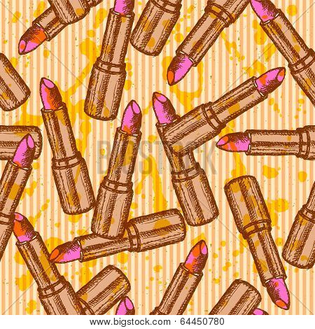 Lipstick sketch vector retro background