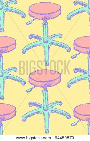 Sketch Stool, Vector Vintage Seamless Pattern