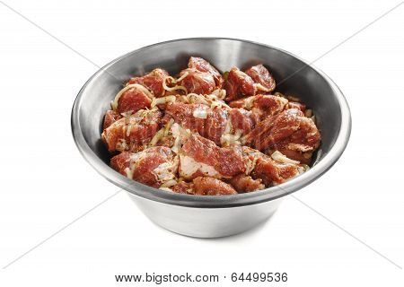 Shashlik in a steel bowl