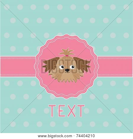Pink Ribbon And Label With Shih Tzu Dog. Card.