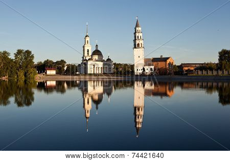 Inclined Tower Demidovs and Transfiguration Cathedral. Nevyansk Sverdlovsk region.