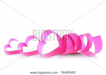 Heart shaped pink paper ribbon isolated on white
