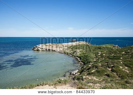 A scenic view of Penguin Island peninsula in Rockingham