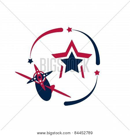 Vintage American Patriotic Airplane And Stars.