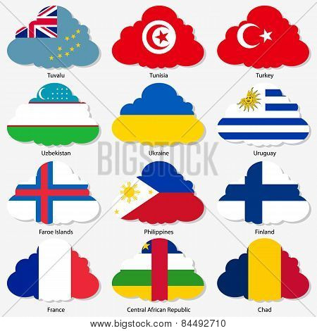 Set  Flags Of World Sovereign States In  Form  Clouds. Vector Il