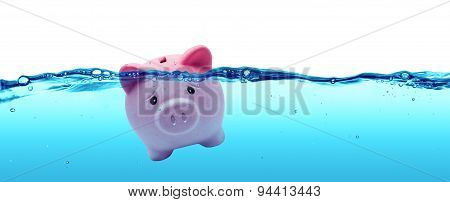 Piggy bank drowning in debt - savings to risk