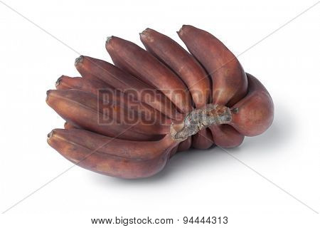 Bunch of fresh ripe red bananas on white background
