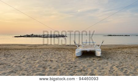 Rescue Boat On The Deserted Beach