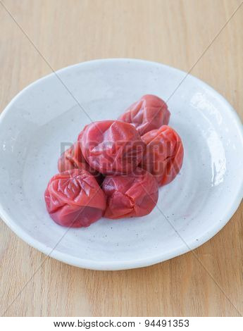 Umeboshi Japanese traditional food salt plums or pickled plums
