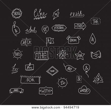Vector hand drawn ampersands and catchwords.