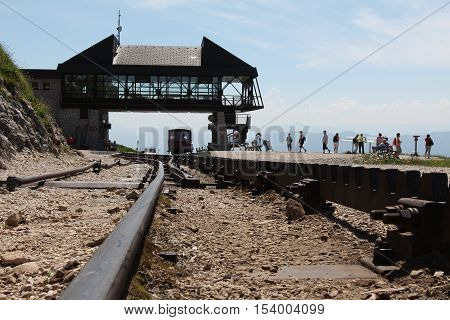Steam locomotive of a vintage cogwheel railway going to Schafberg, Wolfgangsee / Schafberg Peak (1783m)