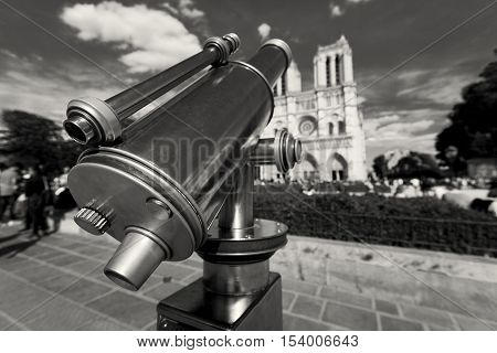 Telescope in NotreDame cathedral Paris Ile-de-France France
