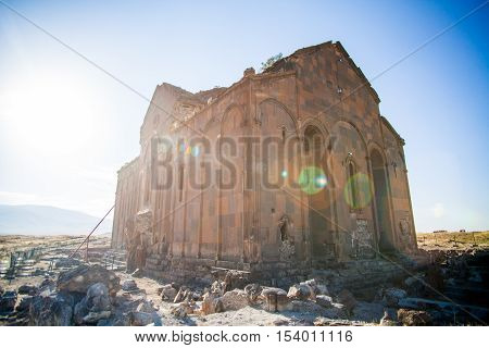Color image of a church in Ani Turkey. Ani used to be the capital of the Bagratid Armenian kingdom between 961 and 1045.