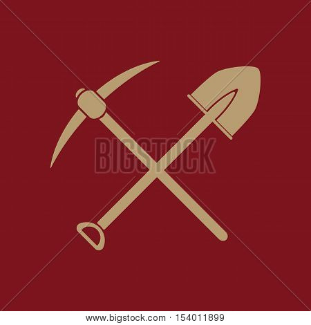 The crossing spade pickax icon. Pickax and excavation, digging, mining symbol. Flat Vector illustration