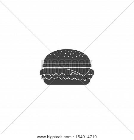 Black hamburger icon isolated on white background. Grilled sandwich burger icon with cheese and snack big burger american cheeseburger delicious cuisine. Classic tasty restaurant fast food.