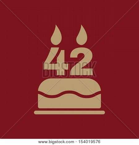 The birthday cake with candles in the form of number 42 icon. Birthday symbol. Flat Vector illustration
