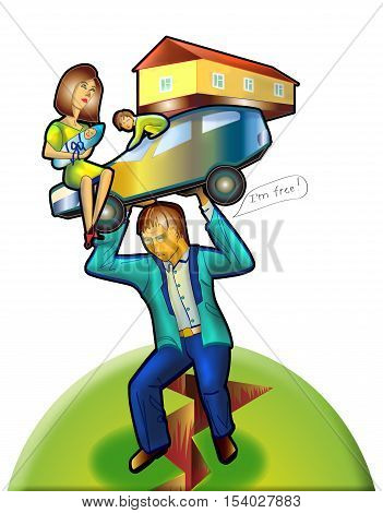 Severe family life of men. financial instability. a car. house. children. wife. breakage.