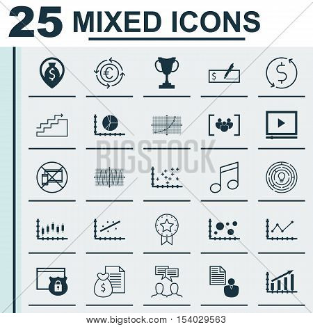 Set Of 25 Universal Editable Icons. Can Be Used For Web, Mobile And App Design. Includes Icons Such