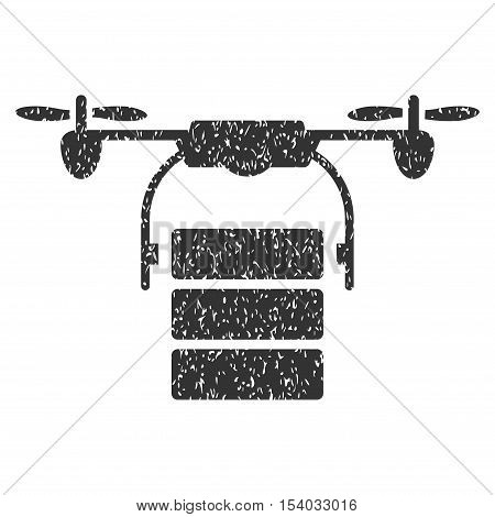 Cargo Drone grainy textured icon for overlay watermark stamps. Flat symbol with dirty texture. Dotted glyph gray ink rubber seal stamp with grunge design on a white background.