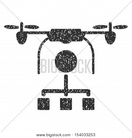 Drone Distribution grainy textured icon for overlay watermark stamps. Flat symbol with dust texture. Dotted glyph gray ink rubber seal stamp with grunge design on a white background.