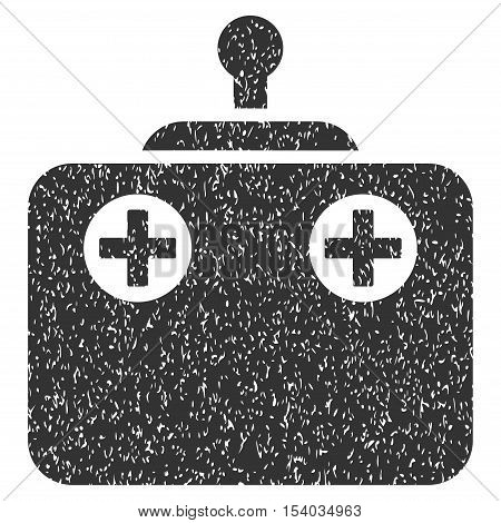 Remote Control grainy textured icon for overlay watermark stamps. Flat symbol with dust texture. Dotted glyph gray ink rubber seal stamp with grunge design on a white background.