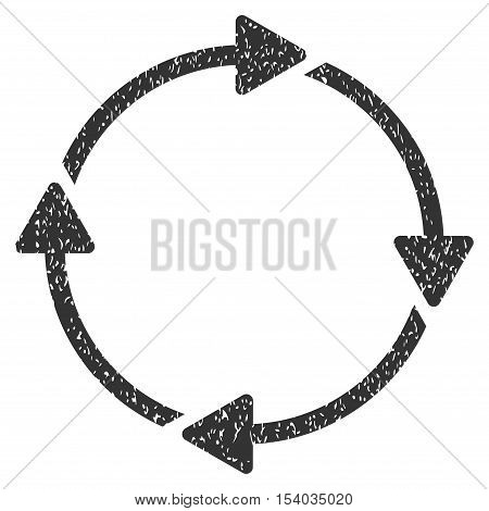 Rotation grainy textured icon for overlay watermark stamps. Flat symbol with scratched texture. Dotted glyph gray ink rubber seal stamp with grunge design on a white background.