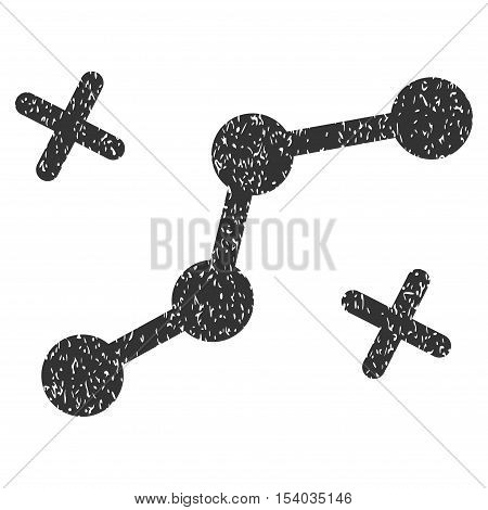 Route Points grainy textured icon for overlay watermark stamps. Flat symbol with scratched texture. Dotted glyph gray ink rubber seal stamp with grunge design on a white background.