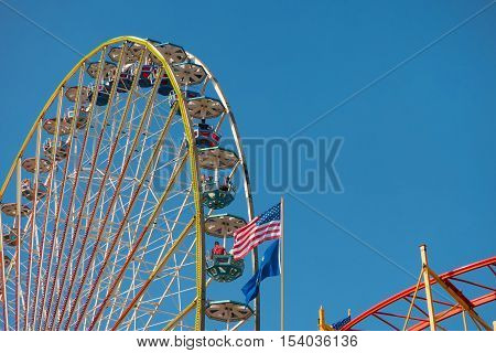Observation wheel in amusement park at folk festival. Bad Duerkheim, Germany - September 10 2016.